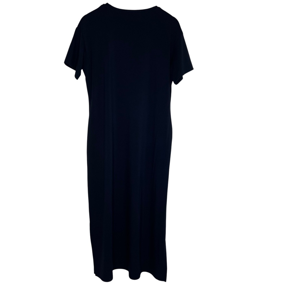 Cozy Earth Brushed Bamboo Short Sleeve Midi Slit Dress in Navy Pockets SZ L - Picture 4 of 13